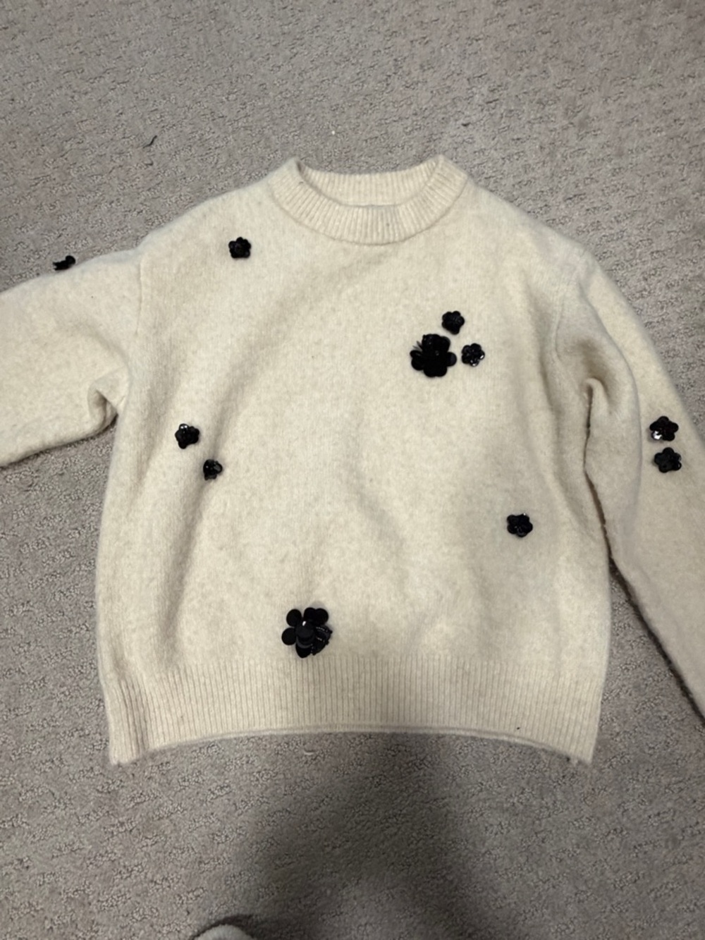 Zara kids Cream Floral-Applique Crewneck Sweater - Women